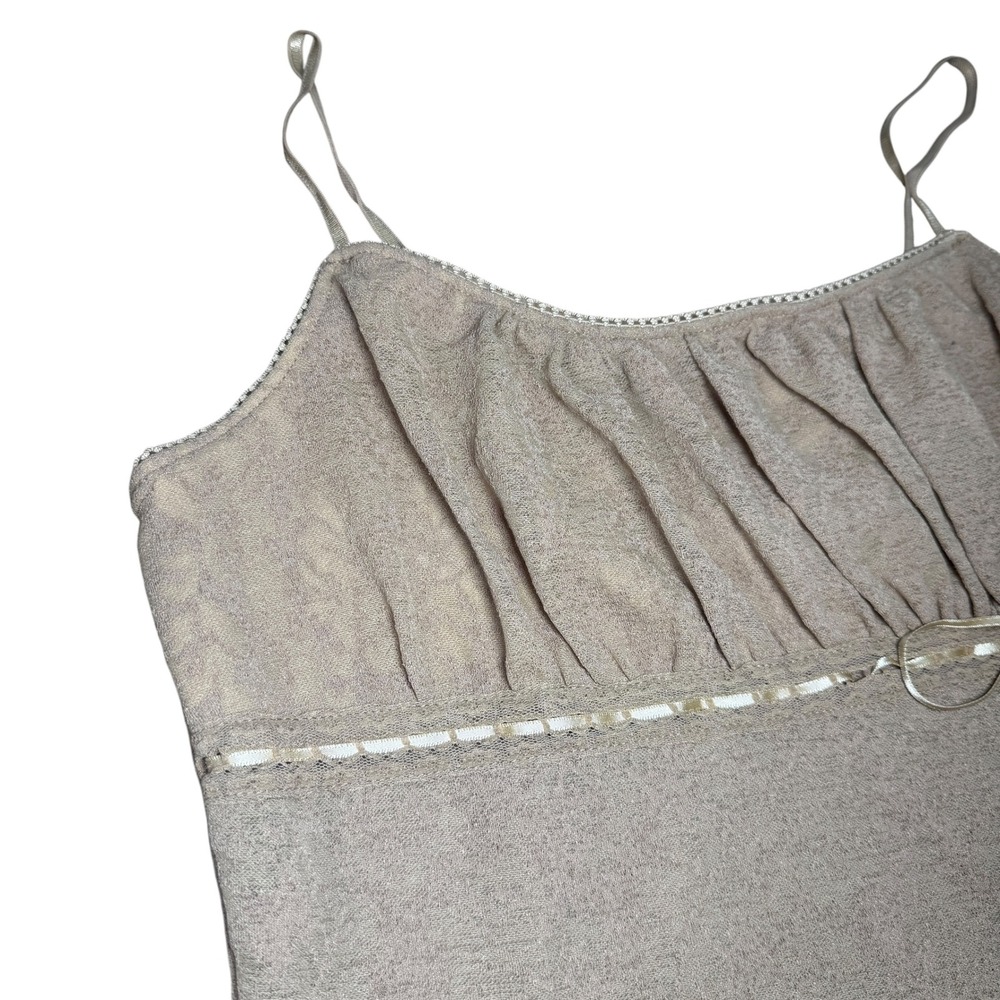 Wet Seal Y2K Babydoll Tank Top Dainty Ribbon Lace Trim Small Beige - Picture 3 of 6